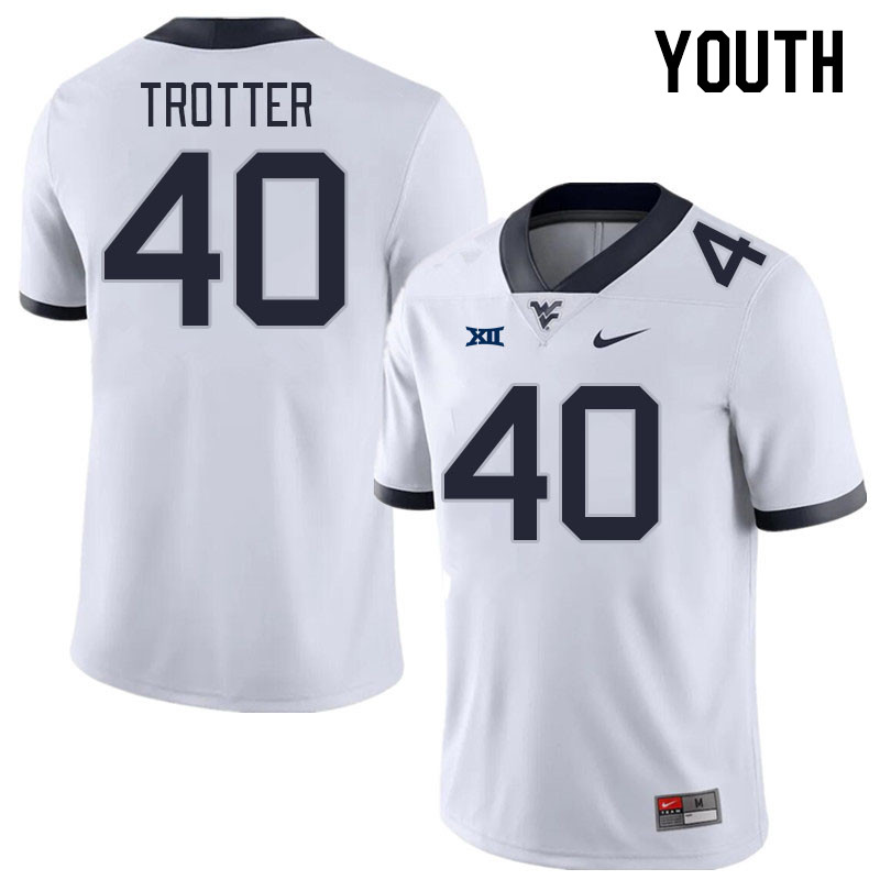 Youth #40 Josiah Trotter West Virginia Mountaineers College Football Jerseys Stitched Sale-White - Click Image to Close
